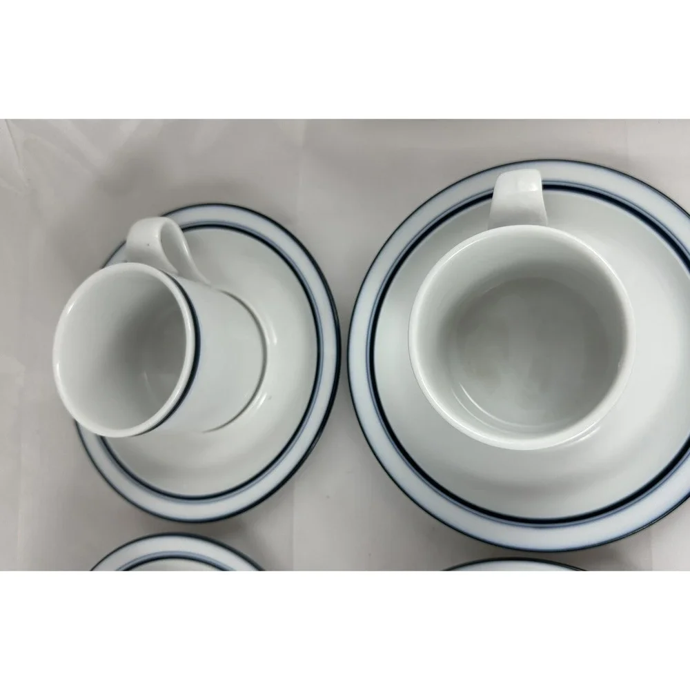 Dansk Bistro Mugs Blue & White Saucers Portugal Set Of 6